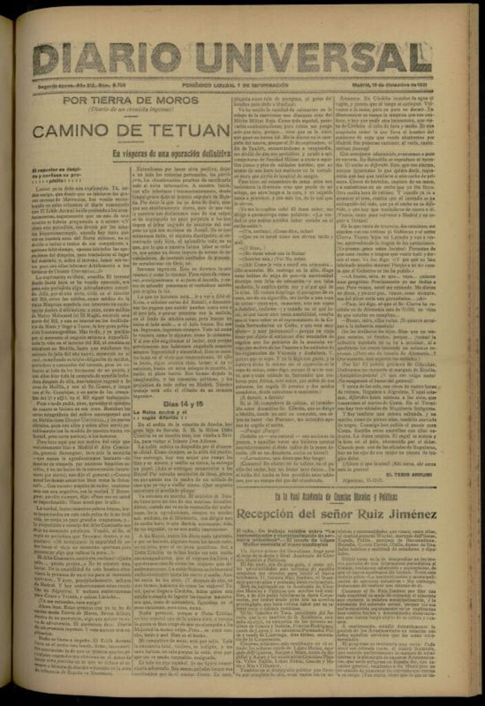 Miniatura de Diario Universal del 19 de diciembre de 1921