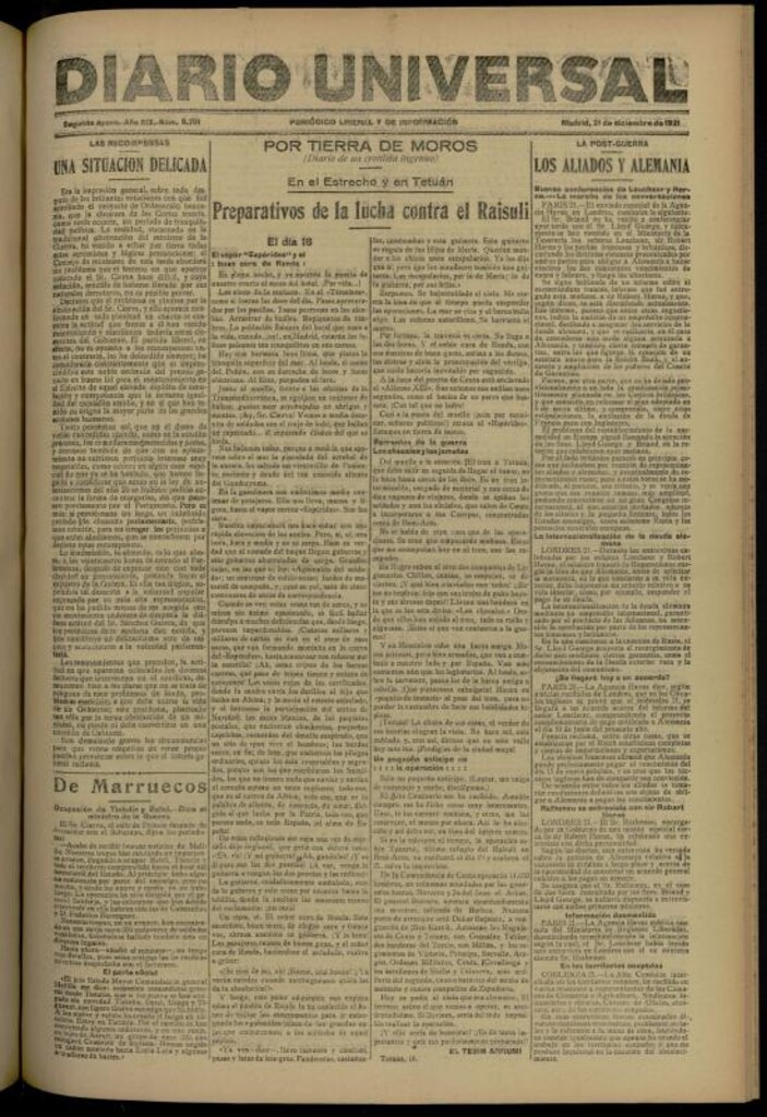 Miniatura de Diario Universal del 21 de diciembre de 1921