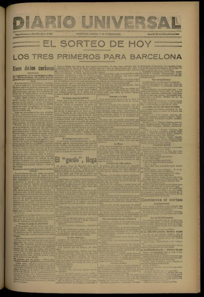Miniatura de Diario Universal del 22 de diciembre de 1921