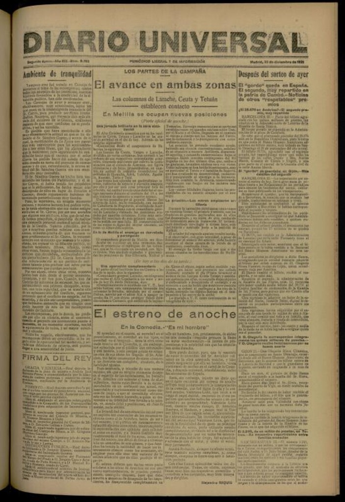 Miniatura de Diario Universal del 23 de diciembre de 1921
