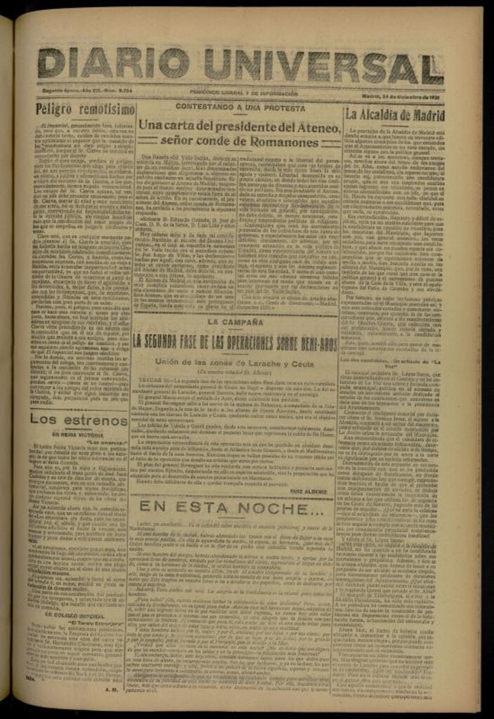 Miniatura de Diario Universal del 24 de diciembre de 1921