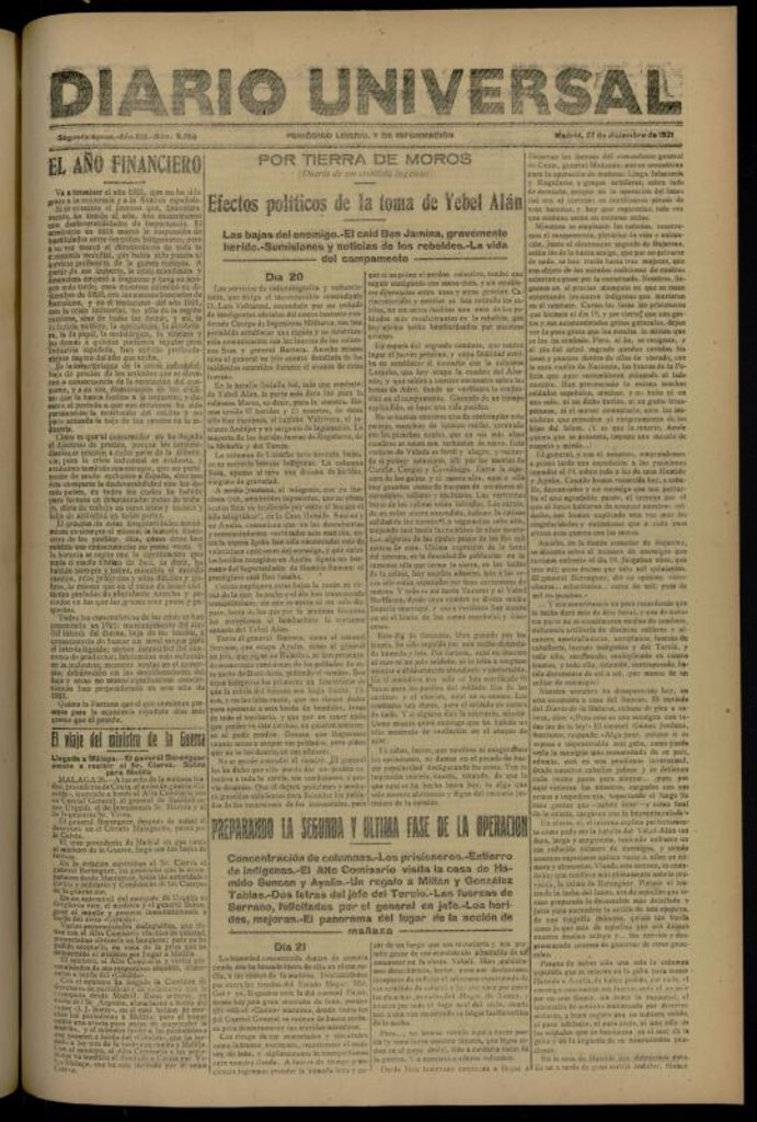 Miniatura de Diario Universal del 27 de diciembre de 1921