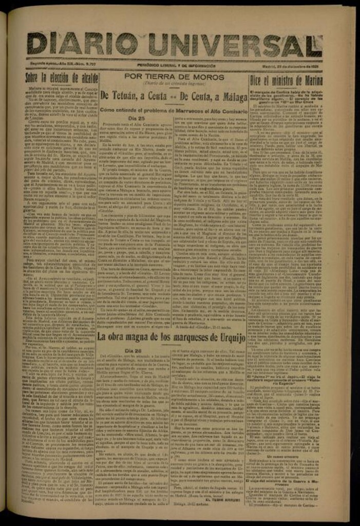 Miniatura de Diario Universal del 28 de diciembre de 1921