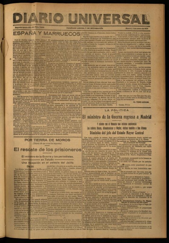 Miniatura de Diario Universal del 3 de enero de 1922