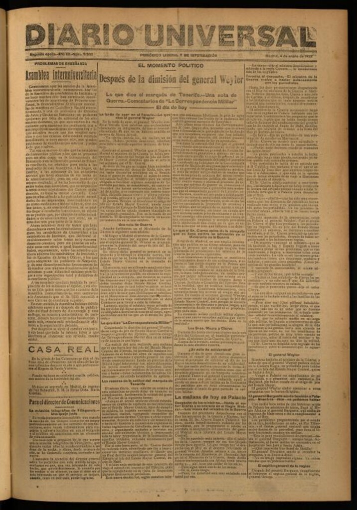 Miniatura de Diario Universal del 4 de enero de 1922