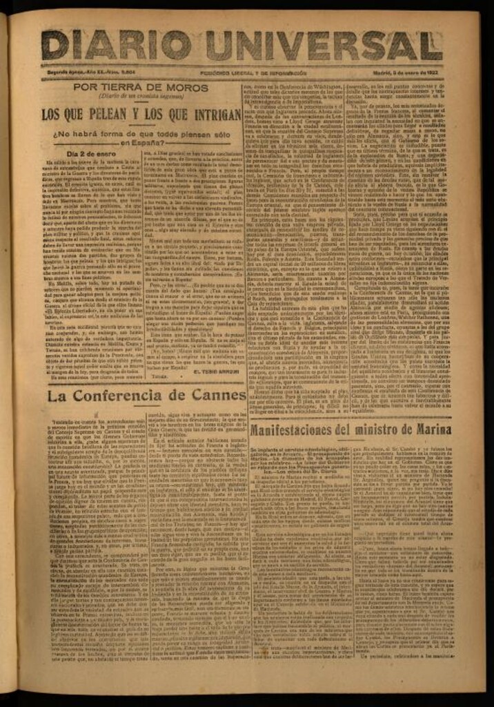Miniatura de Diario Universal del 5 de enero de 1922