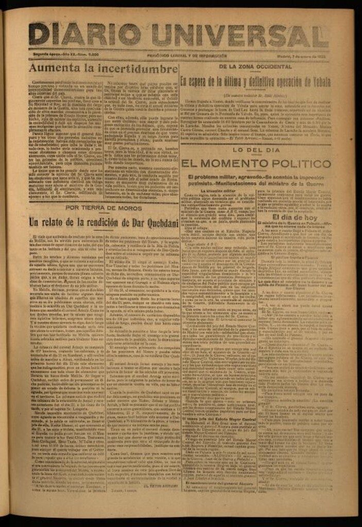 Miniatura de Diario Universal del 7 de enero de 1922