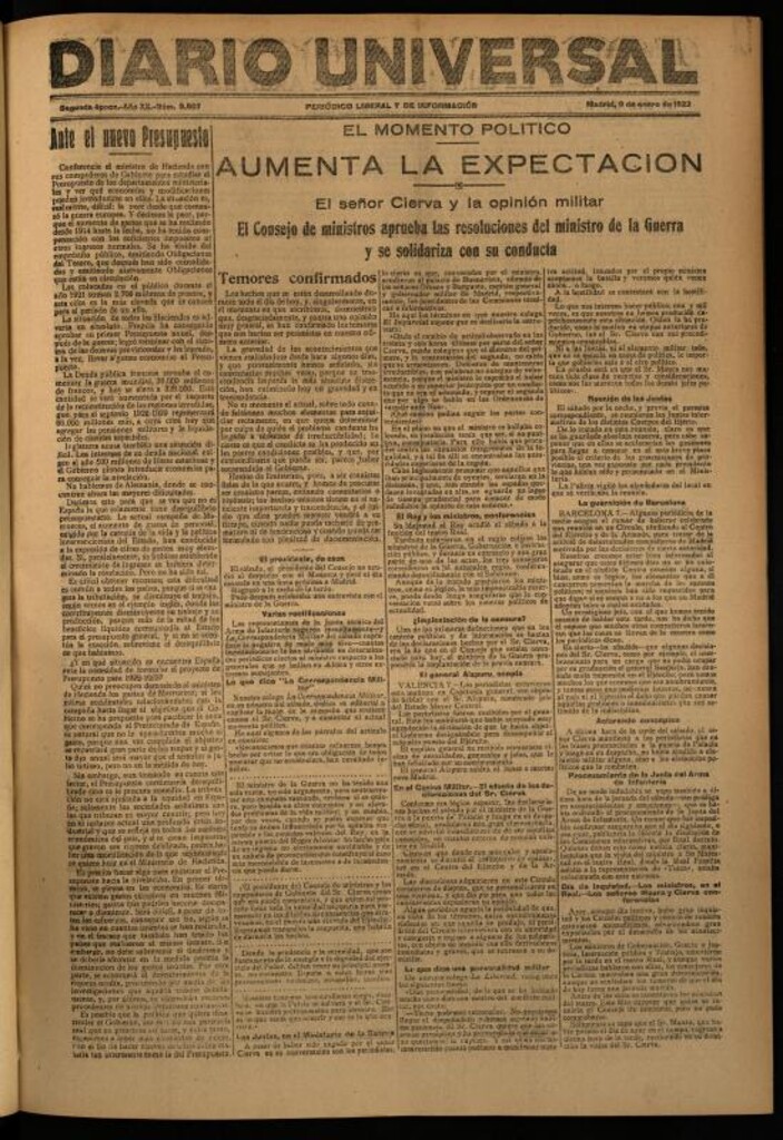 Miniatura de Diario Universal del 9 de enero de 1922