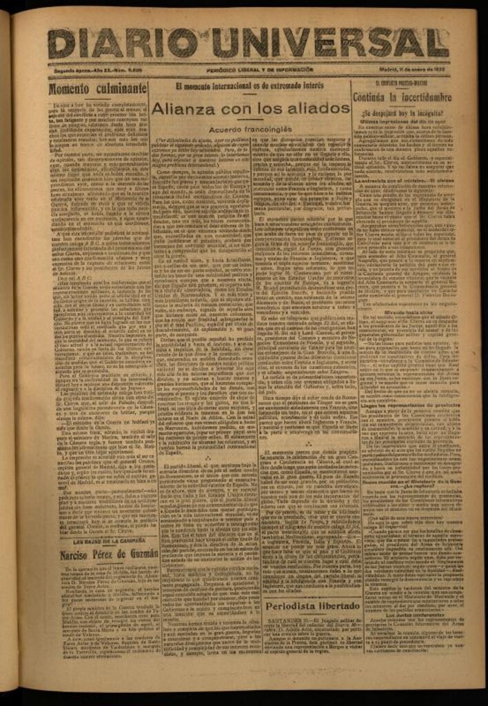 Miniatura de Diario Universal del 11 de enero de 1922