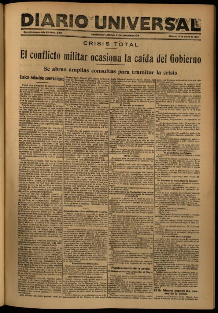 Miniatura de Diario Universal del 12 de enero de 1922
