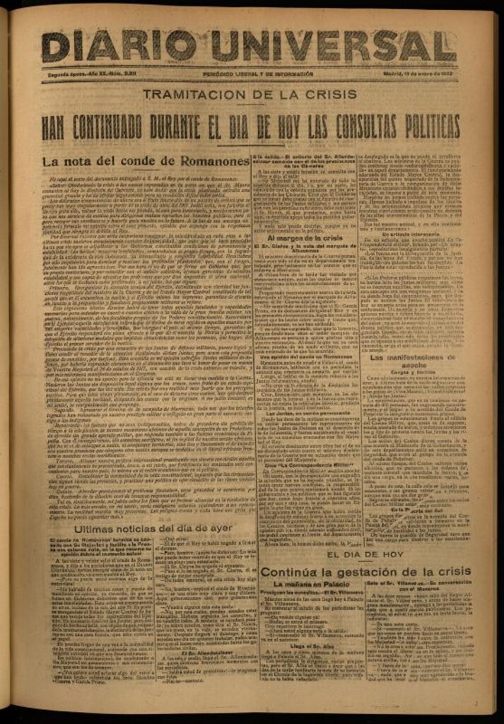 Miniatura de Diario Universal del 13 de enero de 1922