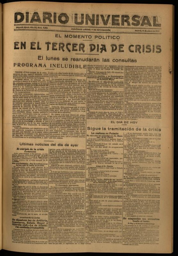 Miniatura de Diario Universal del 14 de enero de 1922