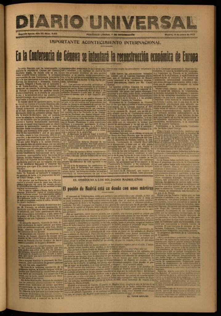 Miniatura de Diario Universal del 18 de enero de 1922