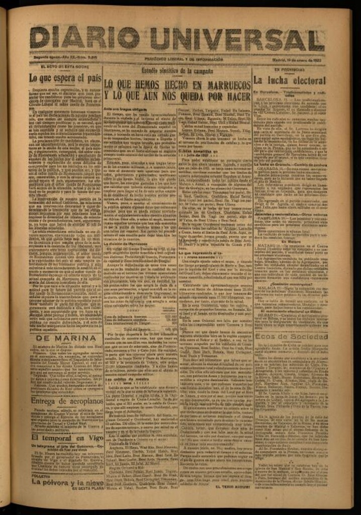 Miniatura de Diario Universal del 19 de enero de 1922