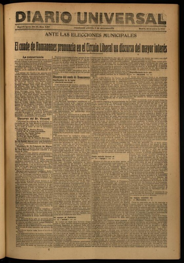 Miniatura de Diario Universal del 20 de enero de 1922