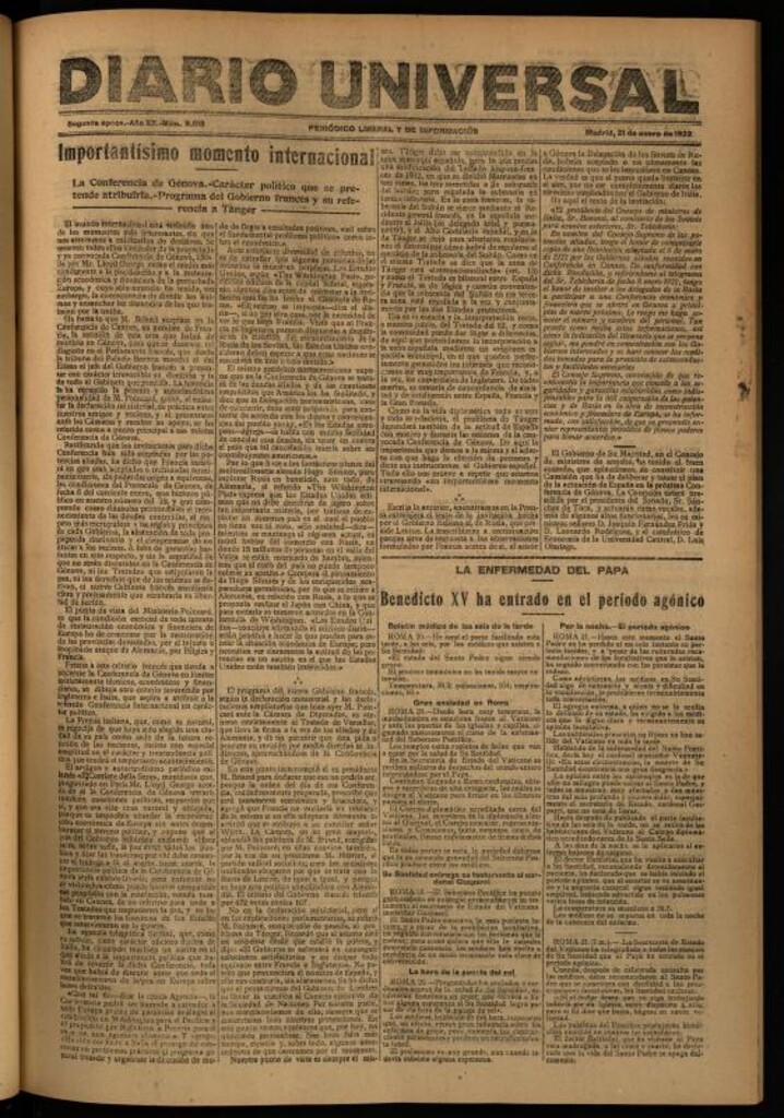 Miniatura de Diario Universal del 21 de enero de 1922