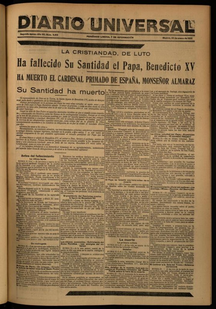 Miniatura de Diario Universal del 23 de enero de 1922