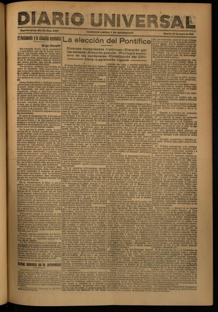 Miniatura de Diario Universal del 26 de enero de 1922