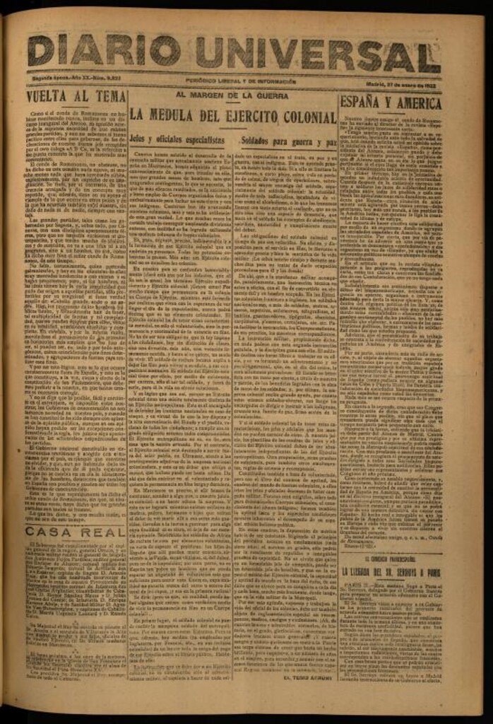 Miniatura de Diario Universal del 27 de enero de 1922