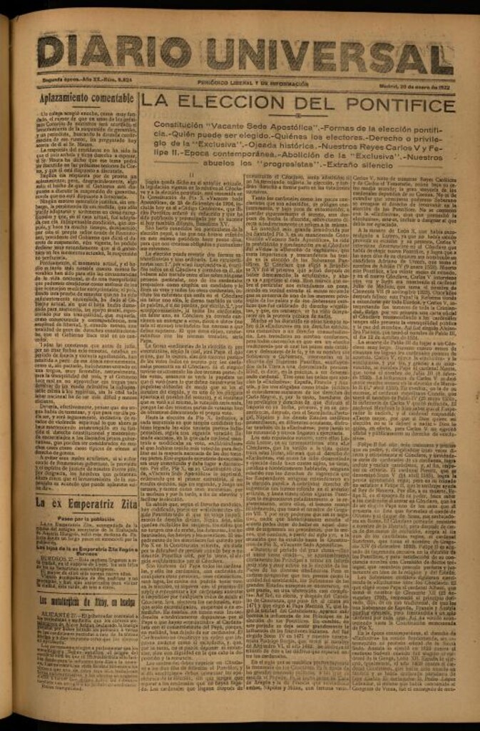 Miniatura de Diario Universal del 28 de enero de 1922