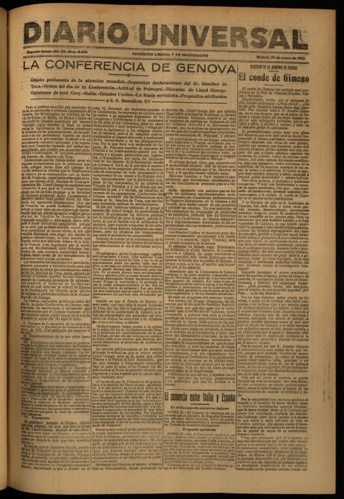 Miniatura de Diario Universal del 30 de enero de 1922