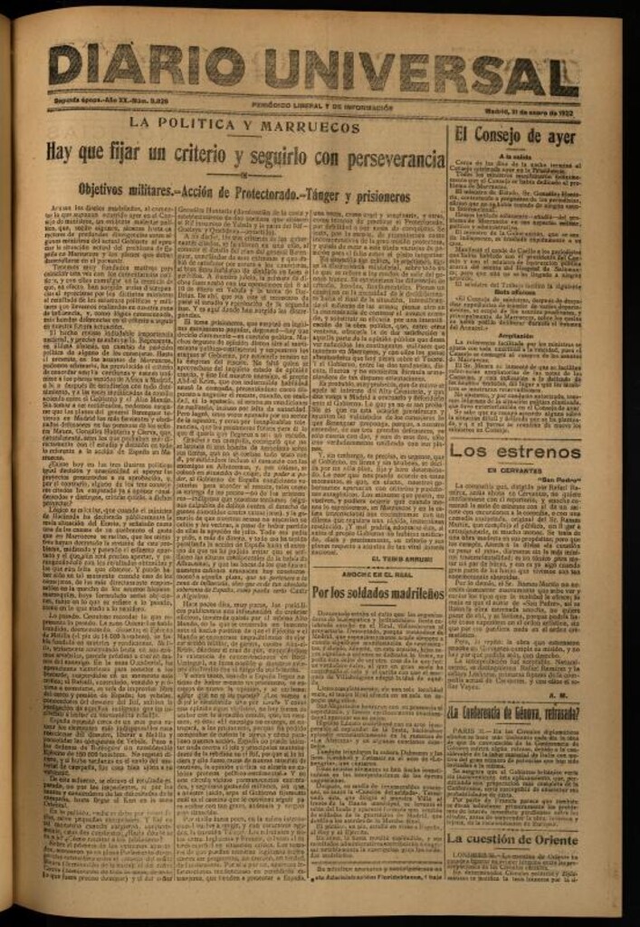 Miniatura de Diario Universal del 31 de enero de 1922