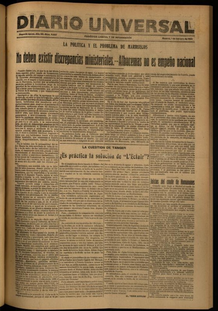 Miniatura de Diario Universal del 1 de febrero de 1922