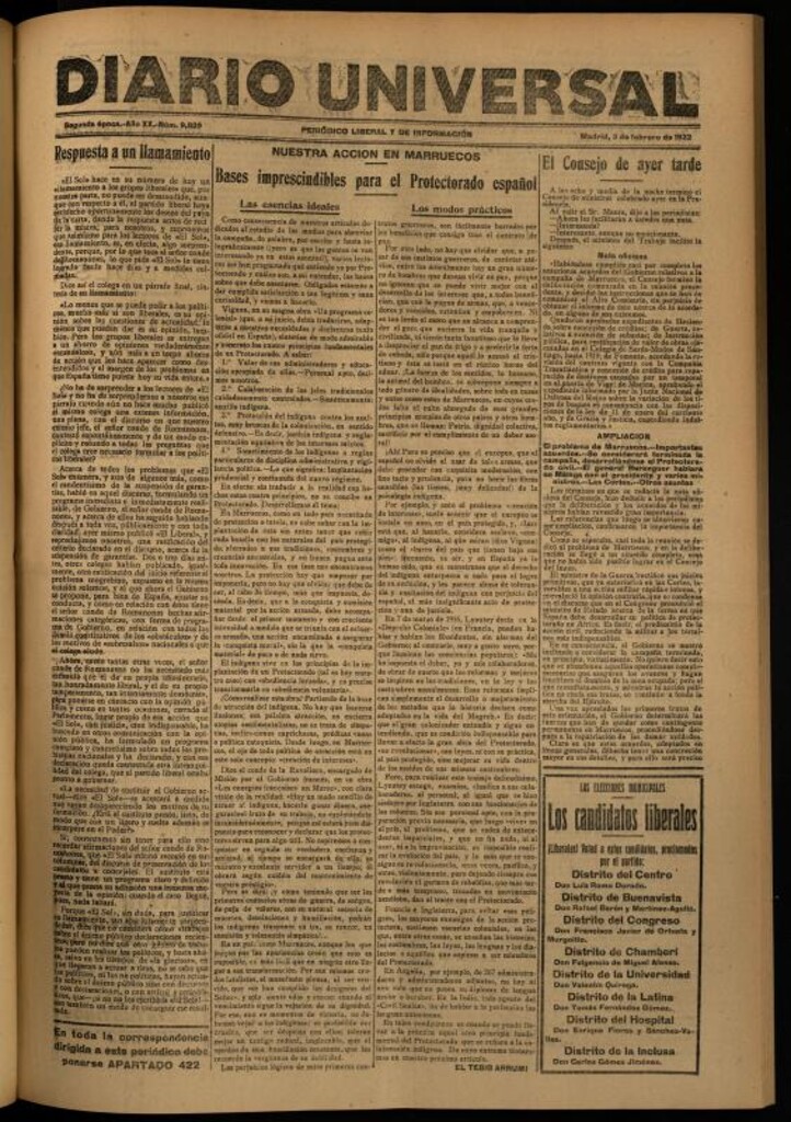 Miniatura de Diario Universal del 3 de febrero de 1922