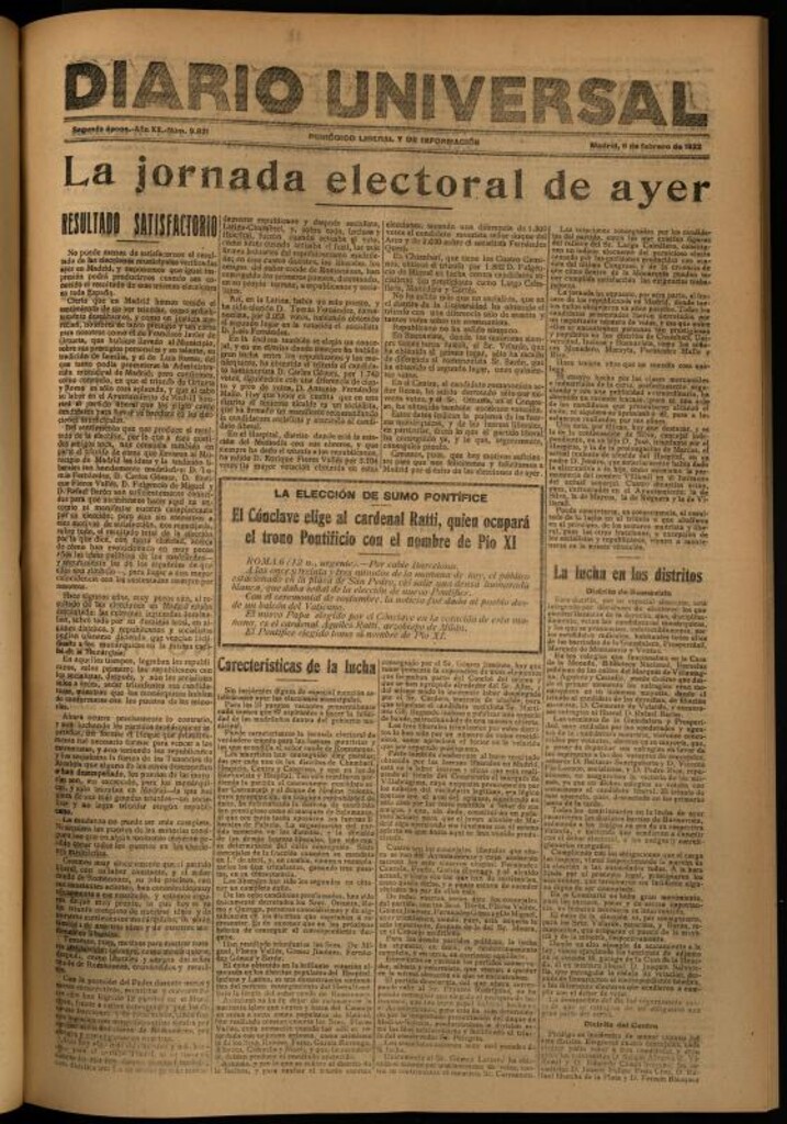 Miniatura de Diario Universal del 6 de febrero de 1922