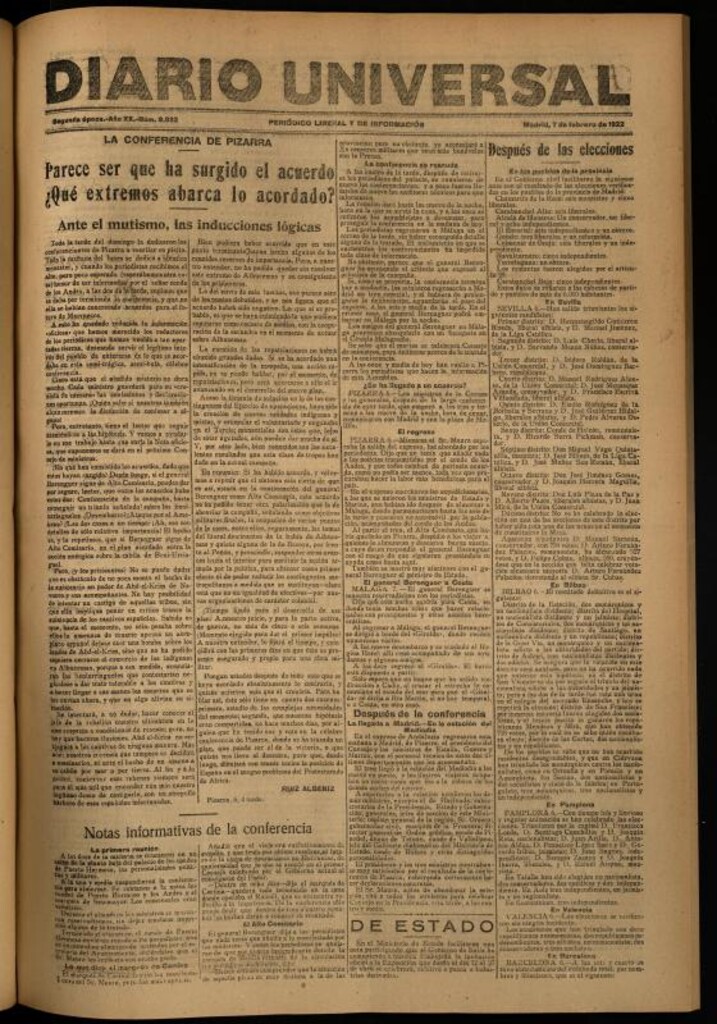 Miniatura de Diario Universal del 7 de febrero de 1922