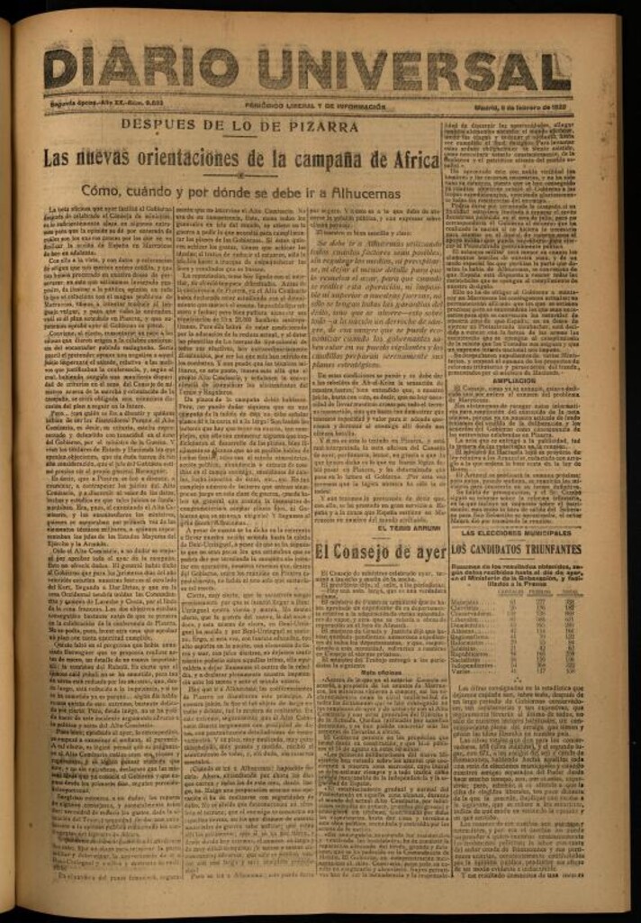 Miniatura de Diario Universal del 8 de febrero de 1922