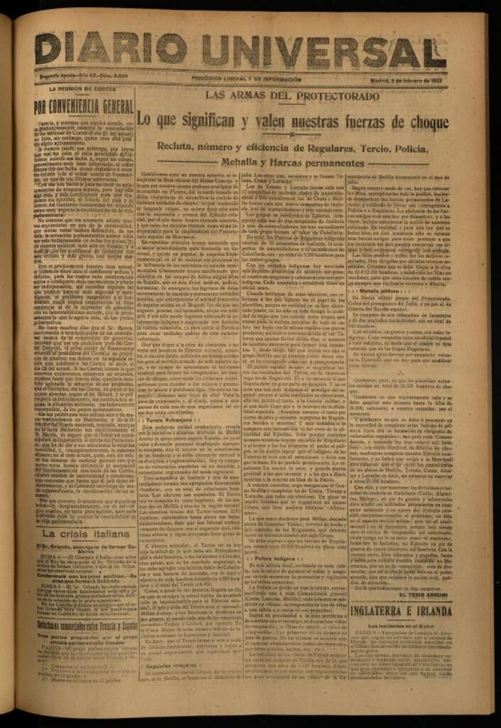 Miniatura de Diario Universal del 9 de febrero de 1922