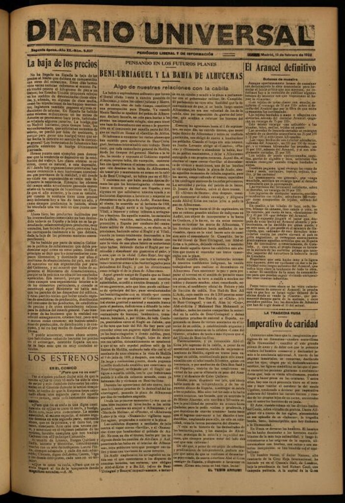 Miniatura de Diario Universal del 13 de febrero de 1922