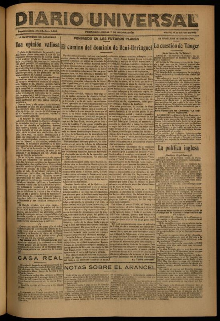 Miniatura de Diario Universal del 14 de febrero de 1922