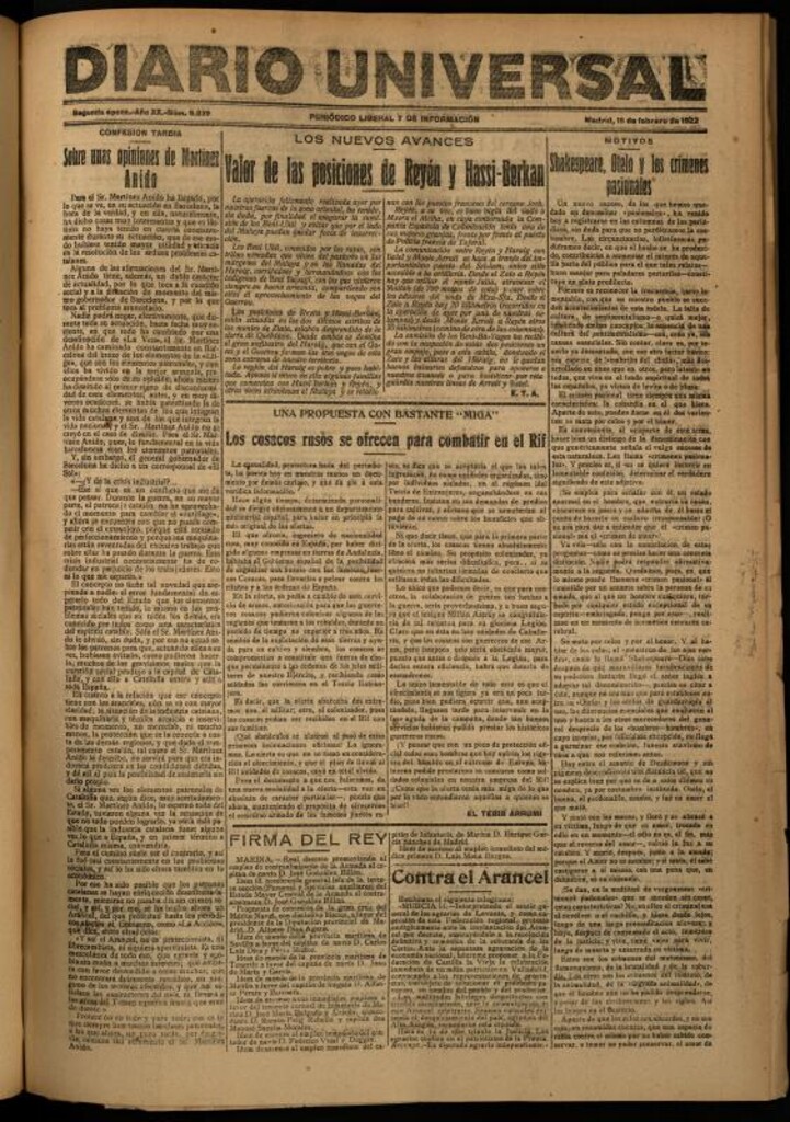 Miniatura de Diario Universal del 15 de febrero de 1922