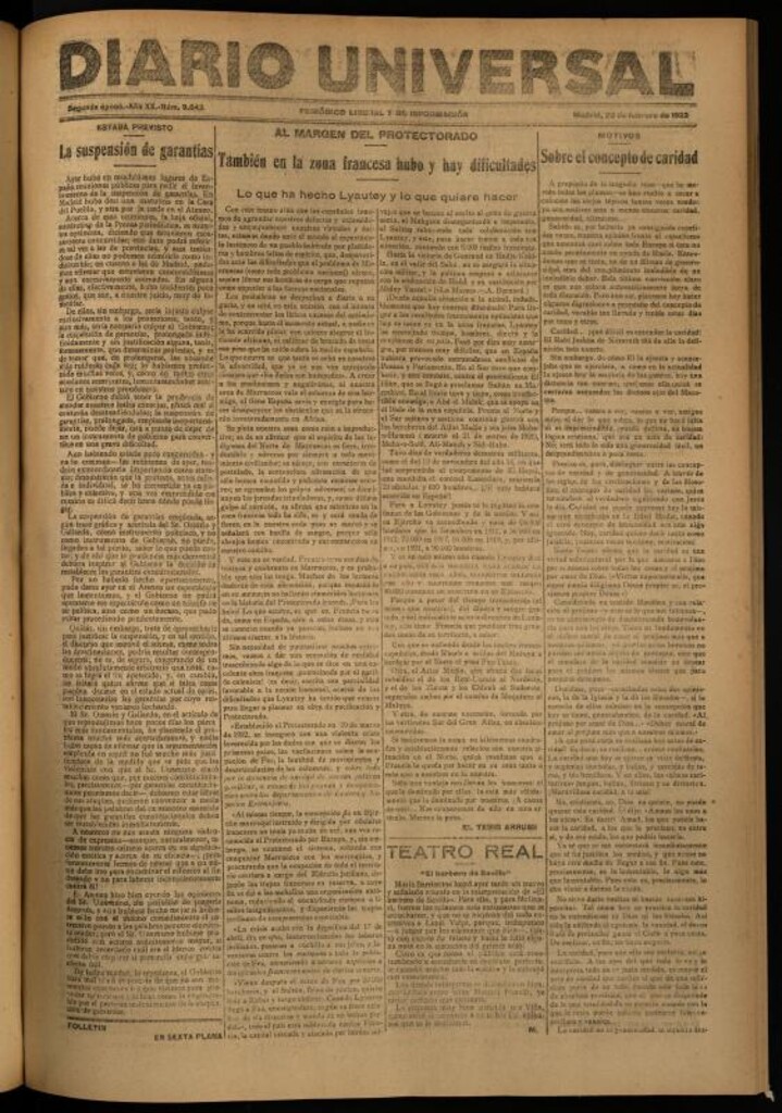 Miniatura de Diario Universal del 20 de febrero de 1922