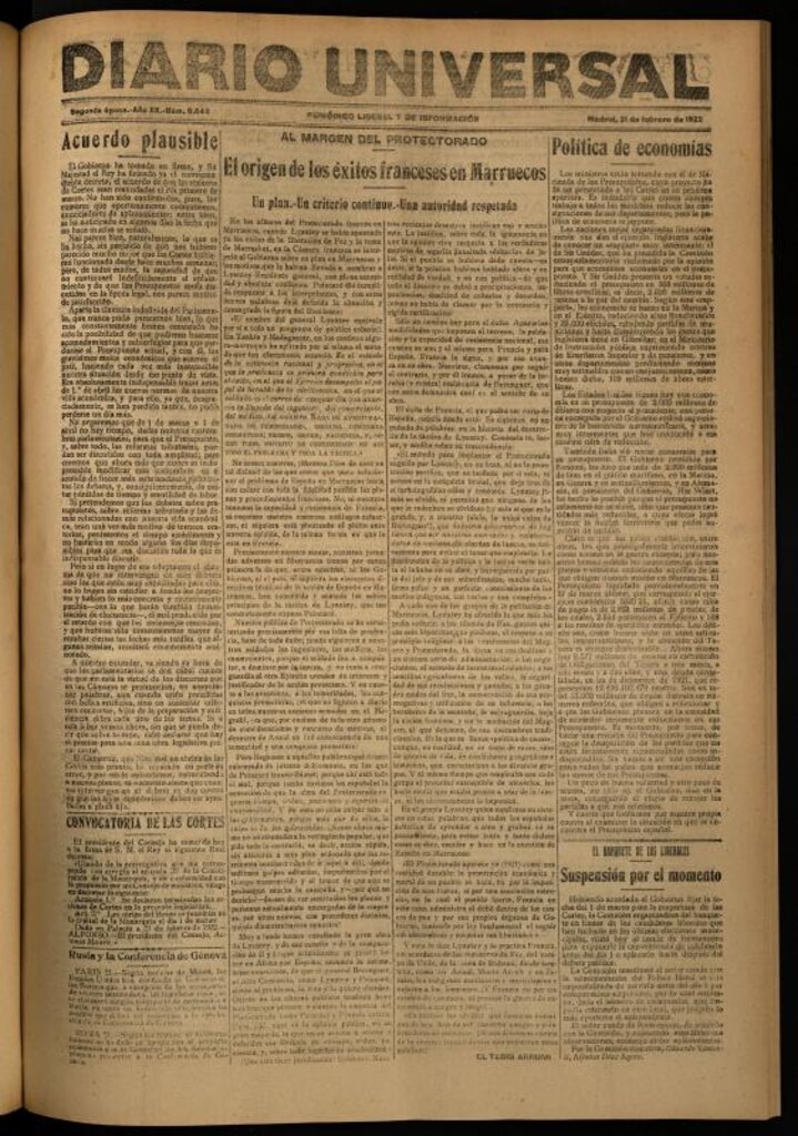 Miniatura de Diario Universal del 21 de febrero de 1922