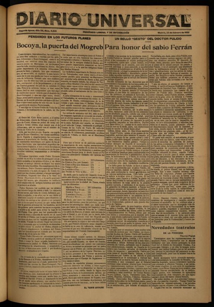 Miniatura de Diario Universal del 22 de febrero de 1922