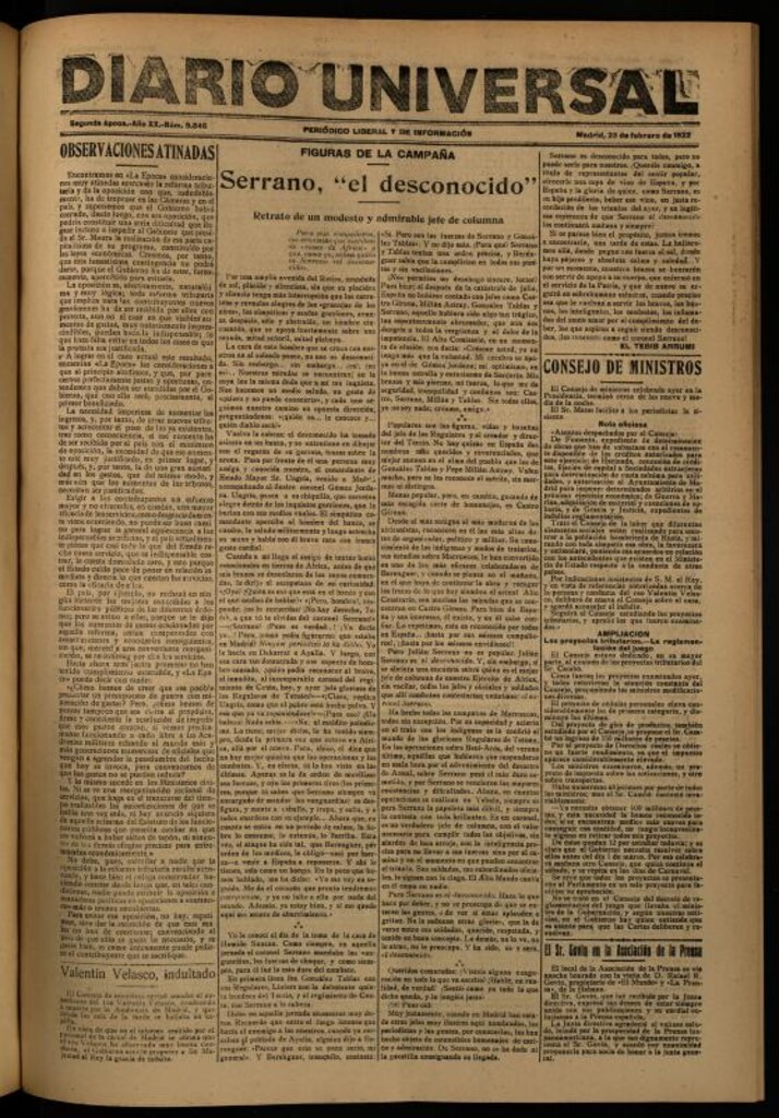 Miniatura de Diario Universal del 23 de febrero de 1922