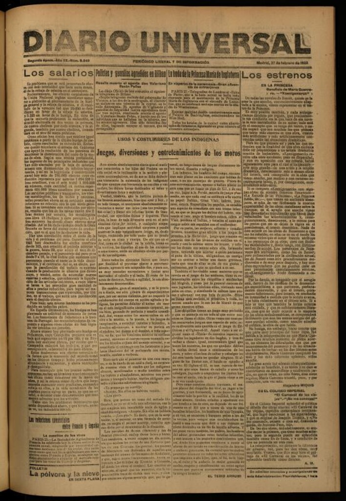 Miniatura de Diario Universal del 27 de febrero de 1922