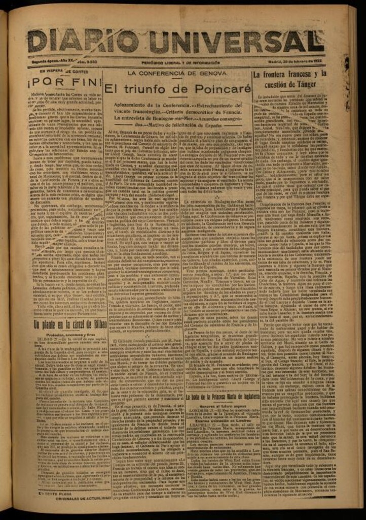 Miniatura de Diario Universal del 28 de febrero de 1922