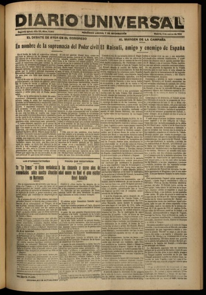 Miniatura de Diario Universal del 3 de marzo de 1922