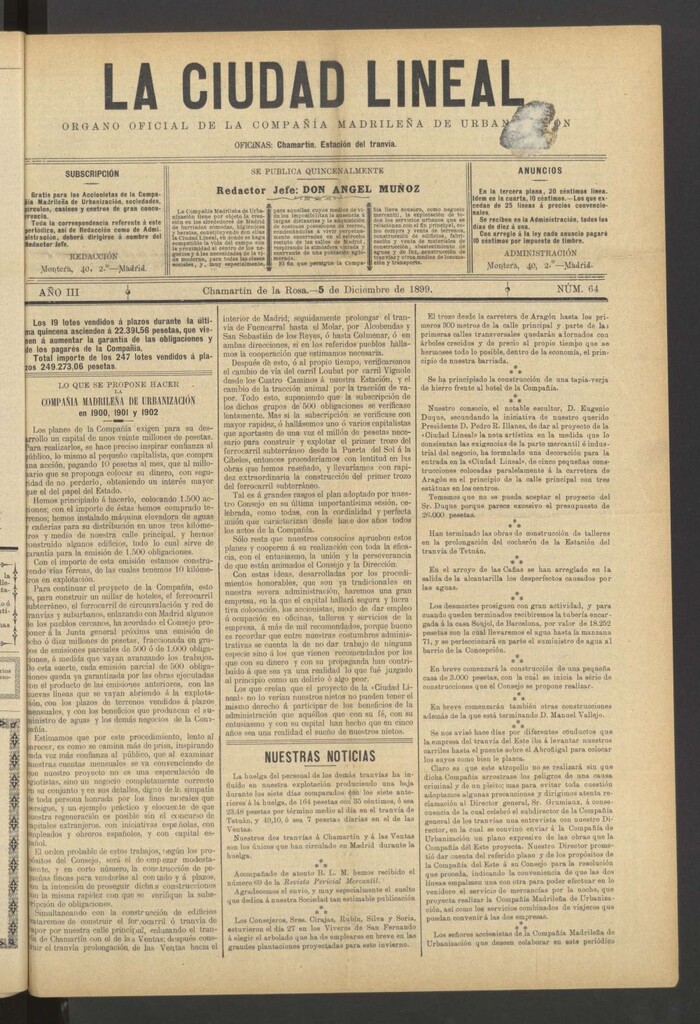 Miniatura de La Ciudad Lineal : órgano oficial de la Compañía Madrileña de Urbanización del 5 de diciembre de 1899