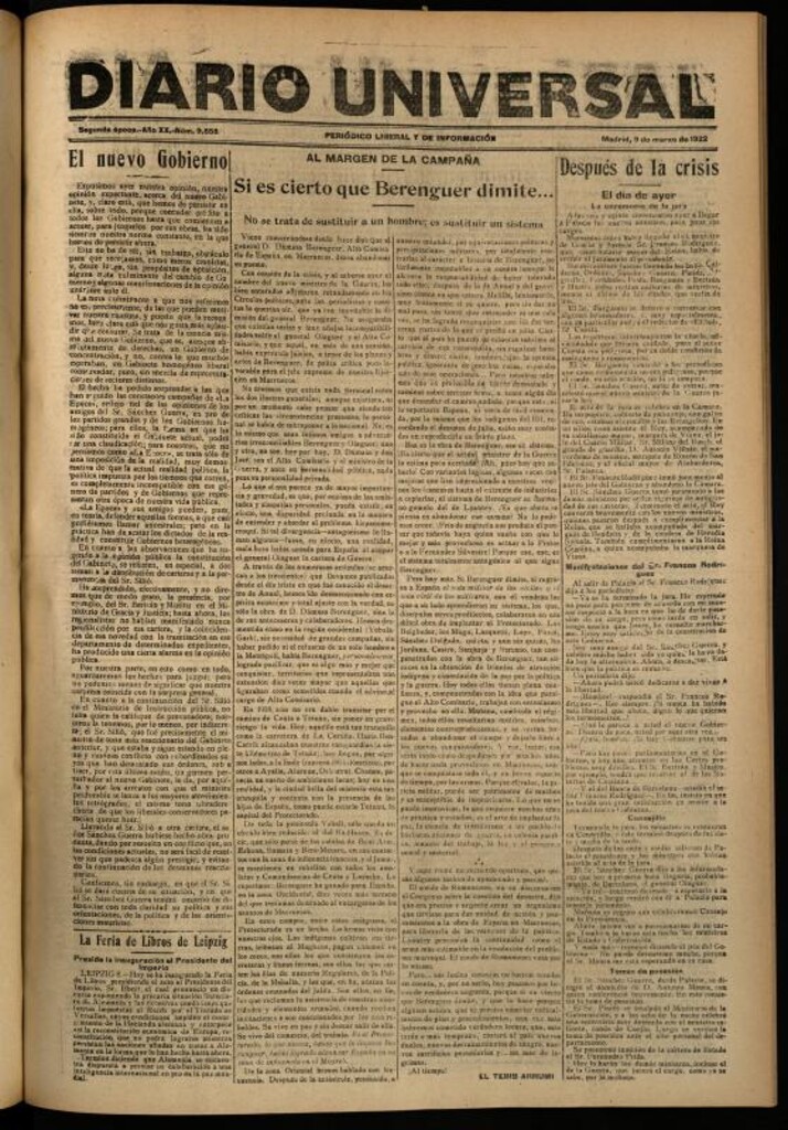 Miniatura de Diario Universal del 9 de marzo de 1922