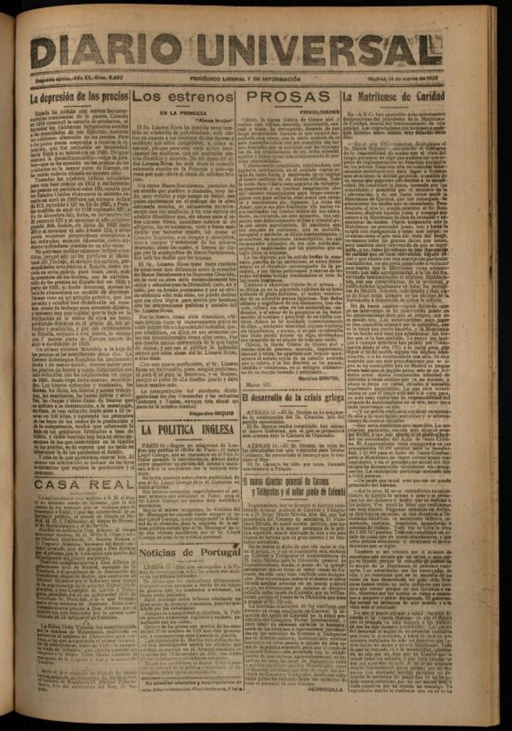 Miniatura de Diario Universal del 14 de marzo de 1922