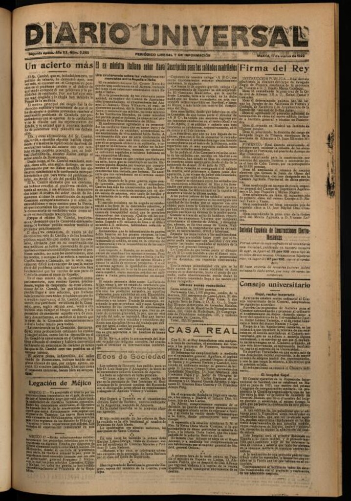 Miniatura de Diario Universal del 17 de marzo de 1922