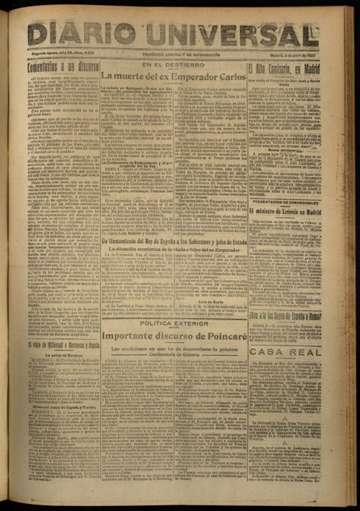 Miniatura de Diario Universal del 3 de abril de 1922