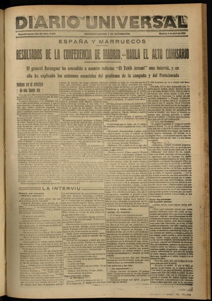 Miniatura de Diario Universal del 4 de abril de 1922