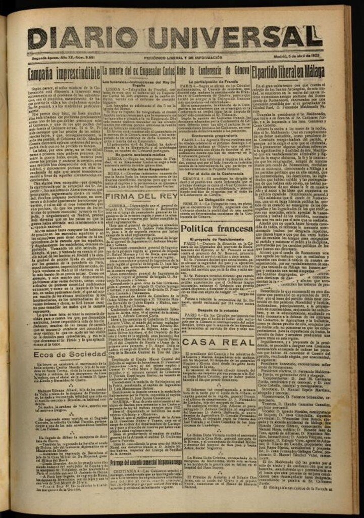 Miniatura de Diario Universal del 5 de abril de 1922