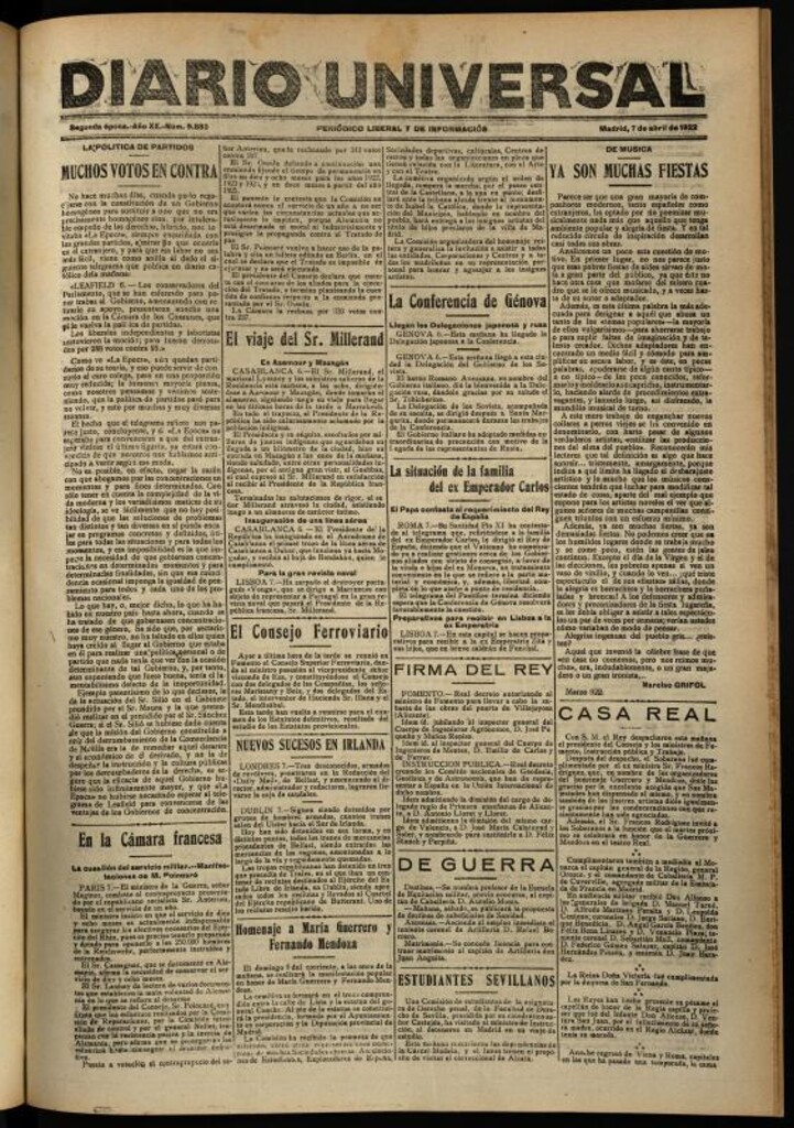 Miniatura de Diario Universal del 7 de abril de 1922